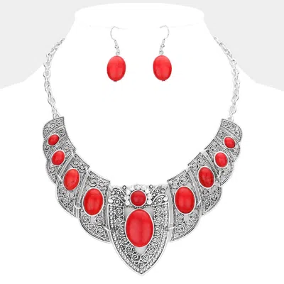 Fashnzfab Antique Metal Natural Stone Embellished Necklace In Multi