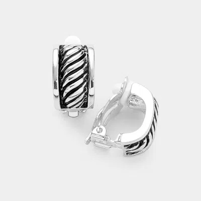 Fashnzfab Antique Metal Oblique Line Half Hoop Clip On Earrings In Multi