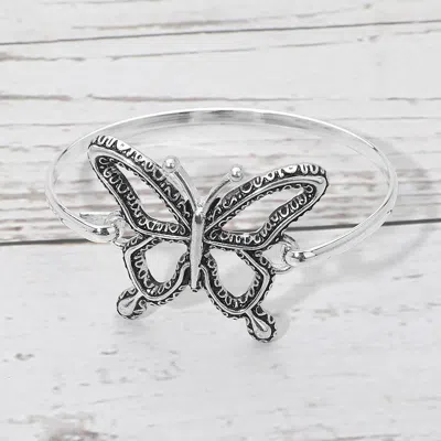 Fashnzfab Antique Metal Open Butterfly Bangle Bracelet In Metallic