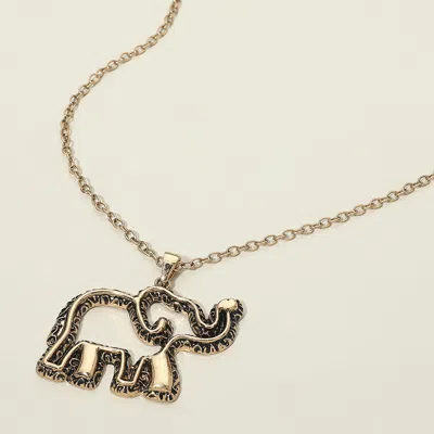 Fashnzfab Antique Metal Open Elephant Pendant Necklace In Silver