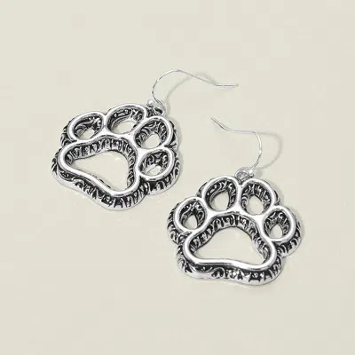 Fashnzfab Antique Metal Open Paw Drop Earrings Antique Silver In Pattern