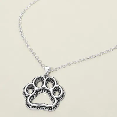 Fashnzfab Antique Metal Open Paw Pendant Necklace In Silver