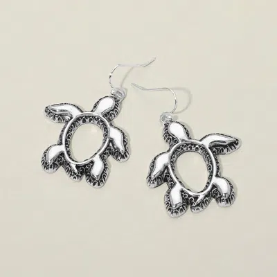 Fashnzfab Antique Metal Open Sea Turtle Drop Earrings Antique Silver