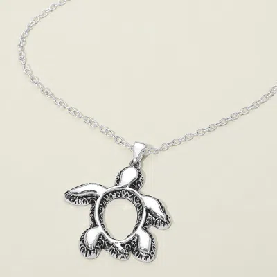 Fashnzfab Antique Metal Open Sea Turtle Pendant Necklace In Silver