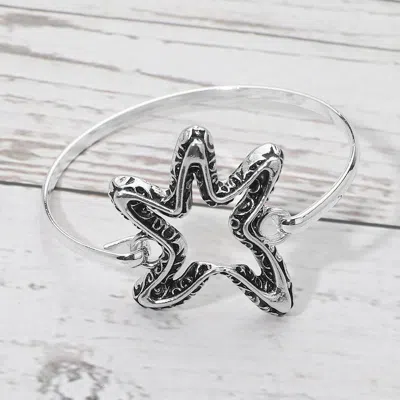 Fashnzfab Antique Metal Open Starfish Bangle Bracelet In Black