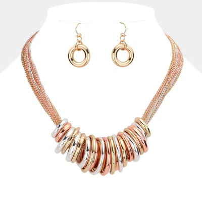 Fashnzfab Antique Metal O-ring Stacked Necklace - Three Tone In Gold