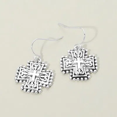 Fashnzfab Antique Metal Ornate Cross Charm Drop Dangle Earrings In Multi