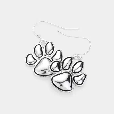 Fashnzfab Antique Metal Paw Dangle Earrings - Antique Silver In Multi