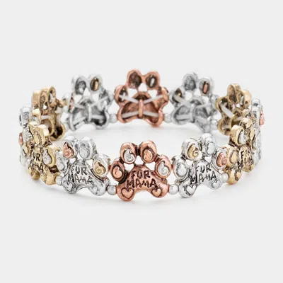 Fashnzfab Antique Metal Paw Fur Mama Stretch Bracelet Copper Burnished, Gold Burnished, Rhodium Burnished In Silver