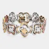 Fashnzfab Antique Metal Quatrefoil Stretch Bracelet Three Tone In Multi