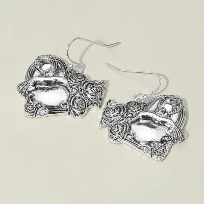 Fashnzfab Antique Metal Rose Embossed Heart Dangle Earrings In Multi