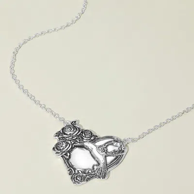 Fashnzfab Antique Metal Rose Embossed Heart Pendant Necklace In Silver