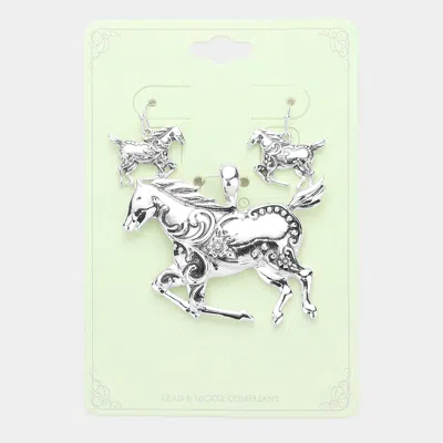 Fashnzfab Antique Metal Running Horse Pendant Set - Antique Silver