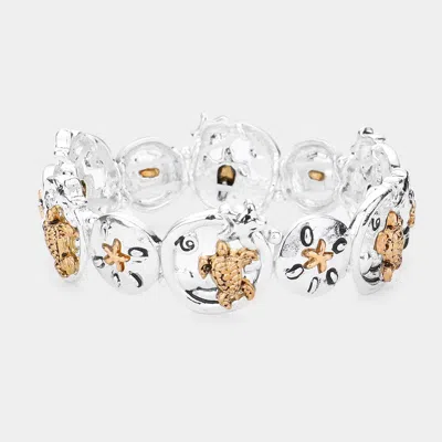 Fashnzfab Antique Metal Sand Dollar Turtle Stretch Bracelet Two Tone In Multi