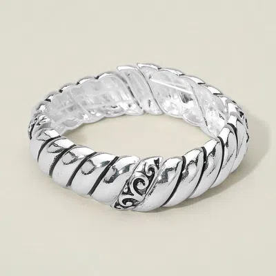 Fashnzfab Antique Metal Scrollwork Accent Twisted Stretch Bracelet In Metallic