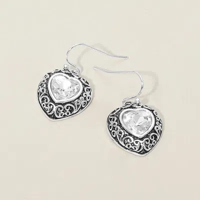 Fashnzfab Antique Metal Scrollwork Frame Heart Tile Drop Dangle Earrings In Multi