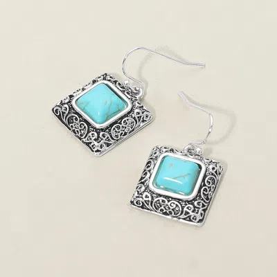 Fashnzfab Antique Metal Scrollwork Frame Square Tile Drop Dangle Earrings In Metallic