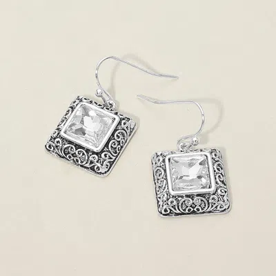 Fashnzfab Antique Metal Scrollwork Frame Square Tile Drop Dangle Earrings In Multi