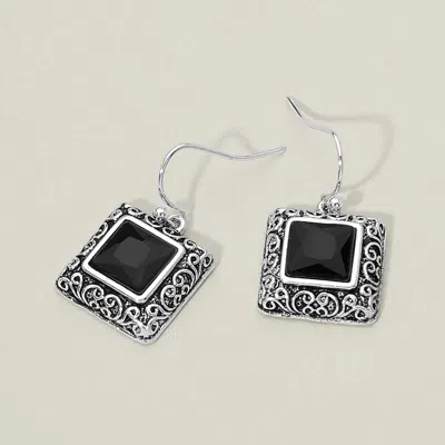 Fashnzfab Antique Metal Scrollwork Frame Square Tile Drop Dangle Earrings In Multi