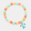 Fashnzfab Antique Metal Sea Turtle Charm Beaded Stretch Bracelet Antique Silver, Multi In Multi