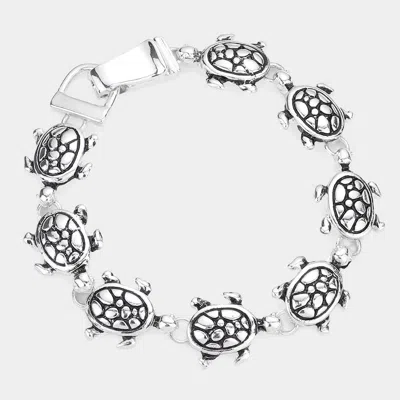 Fashnzfab Antique Metal Sea Turtle Link Magnetic Bracelet Antique Silver In Multi