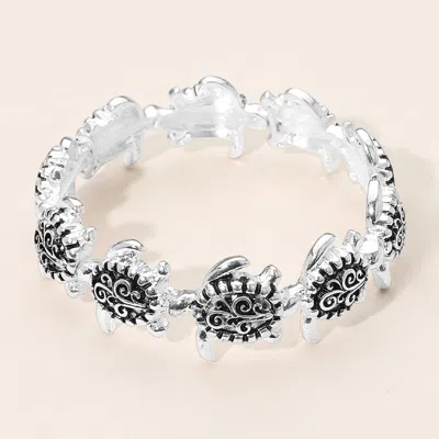 Fashnzfab Antique Metal Sea Turtle Stretch Bracelet Antique Silver In Multi