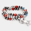 Fashnzfab Antique Metal Squash Blossom Charm Adjustable Bracelet Red In Red