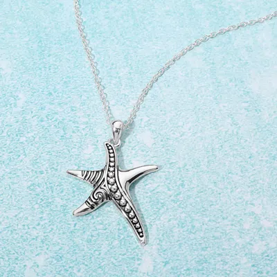 Fashnzfab Antique Metal Starfish Pendant Necklace 18" + 3" L In Silver