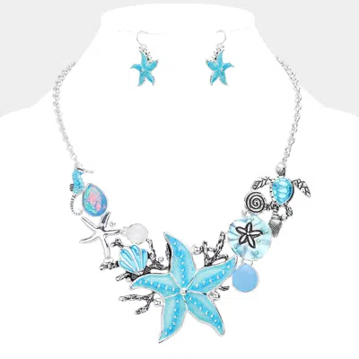 Fashnzfab Antique Metal Starfish Sea Turtle Seahorse Shell Sand Dollar Necklace In Multi