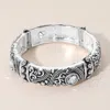 Fashnzfab Antique Metal Stone Boho Stretch Bracelet Antique Silver, Clear In Multi