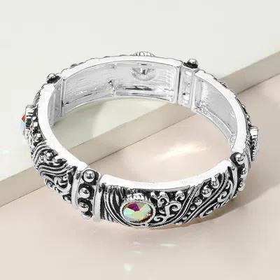 Fashnzfab Antique Metal Stone Boho Stretch Bracelet In Multi