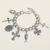 Fashnzfab Antique Metal Stone Paved Cross Charm Station Bracelet Religious, Cross In Silver