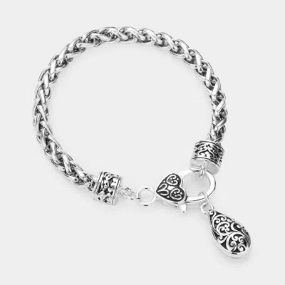 Fashnzfab Antique Metal Teardrop Charm Bracelet In Metallic