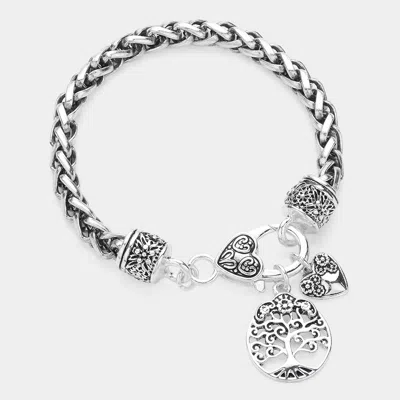 Fashnzfab Antique Metal Tree Of Life Heart Charm Bracelet In Multi