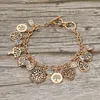 Fashnzfab Antique Metal Tree Of Life Stone Bezel Charm Station Toggle Bracelet In Gold