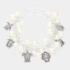 Fashnzfab Antique Metal Turtle Charm Station Pearl Toggle Bracelet Antique Silver, Cream In Multi