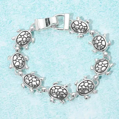 Fashnzfab Antique Metal Turtle Link Magnetic Bracelet - Antique Silver In Multi