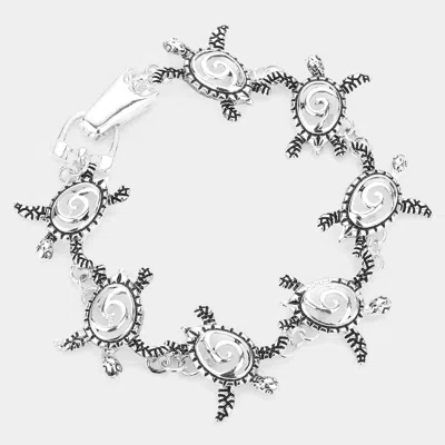 Fashnzfab Antique Metal Turtle Magnetic Bracelet Antique Silver In Multi