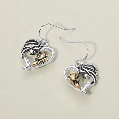 Fashnzfab Antique Metal Two Tone Heart Shaped Mother And Child Dangle Earrings In Metallic