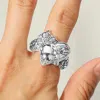 Fashnzfab Antique Metal Vintage Floral Heart Stretch Ring - Antique Silver In Metallic