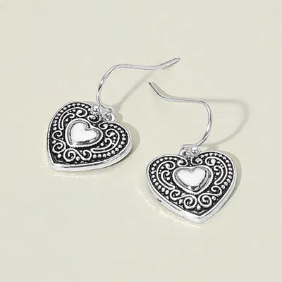 Fashnzfab Antique Metal Vintage Heart Dangle Earrings In Multi