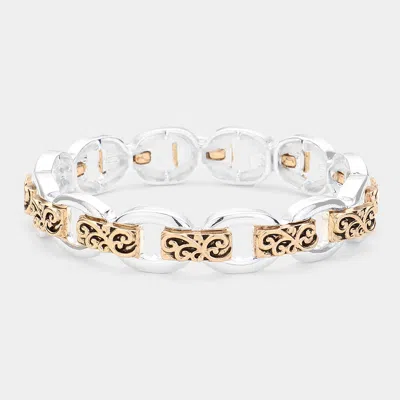 Fashnzfab Antique Metal Vintage Stretch Bracelet Two Tone In Multi