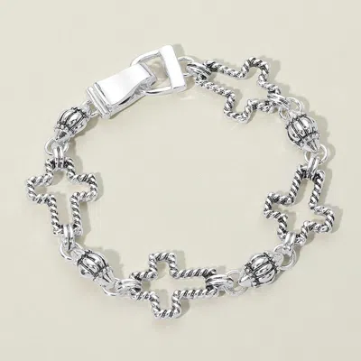 Fashnzfab Antique Metal Vintage Twisted Open Cross Charm Link Magnetic Bracelet In Metallic