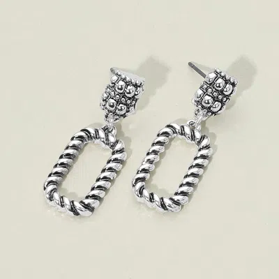 Fashnzfab Antique Metal Vintage Twisted Open Rectangle Drop Dangle Earrings In Silver