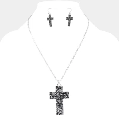 Fashnzfab Antique Metal Western Cross Pendant Necklace In Multi