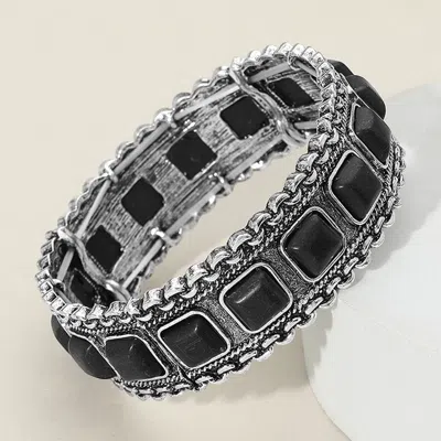 Fashnzfab Antique Metal Western Natural Stone Pointed Stretch Bracelet In Multi
