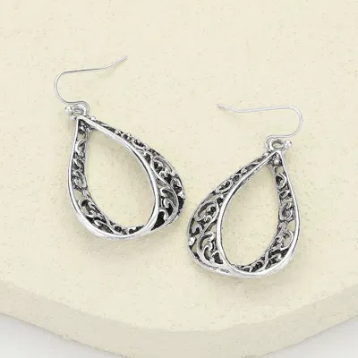 Fashnzfab Antique Metal Western Style Open Teardrop Dangle Earrings - Antique Silver In Metallic