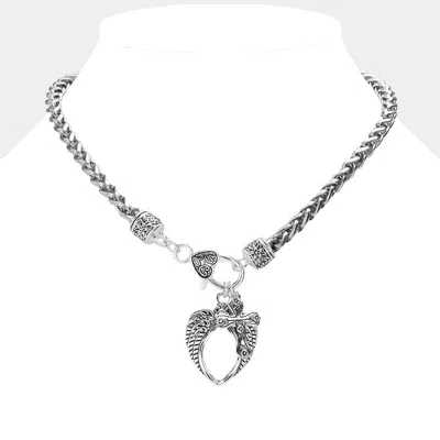 Fashnzfab Antique Metal Wing Cross Pendant Necklace In Silver