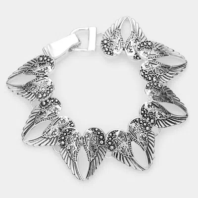 Fashnzfab Antique Metal Wings Link Magnetic Bracelet In Metallic