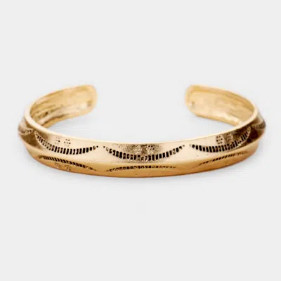 Fashnzfab Antique Pattern Cuff Metal Bracelet Worn Gold In Multi